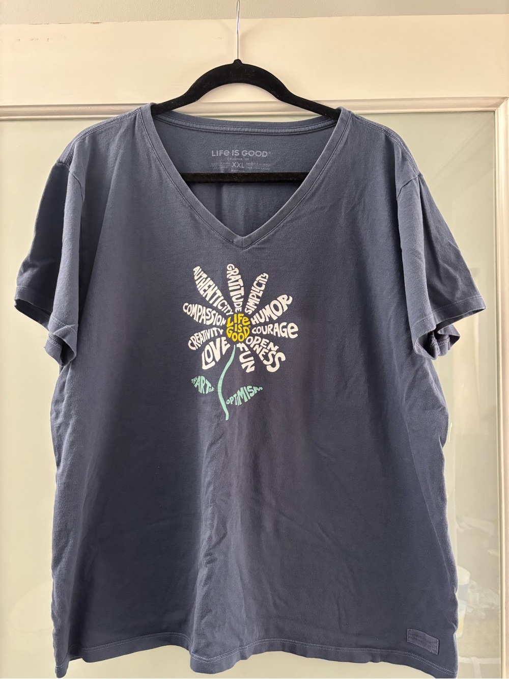 Life Is Good Navy V-Neck Daisy Word Art Tee